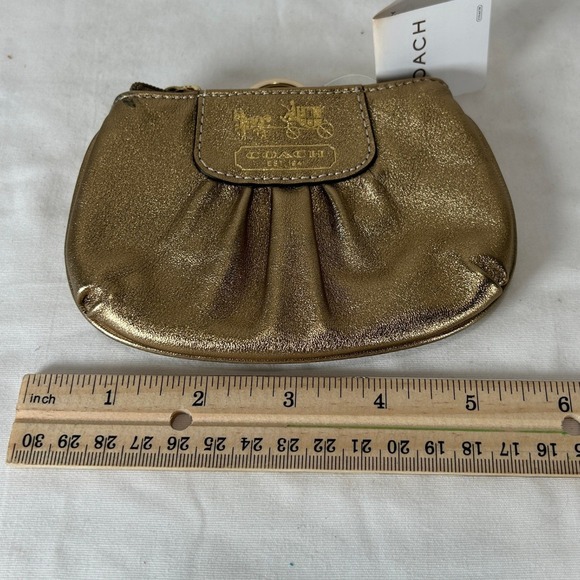Coach Madison Leather Mini Skinny Gold Metallic Coin Pouch Wallet New NWT - Picture 3 of 8